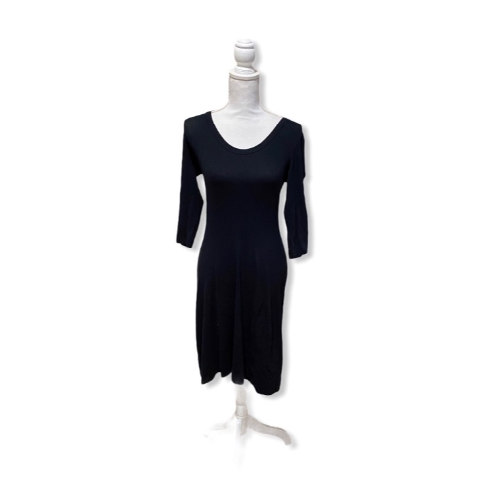 James Perse Chic Black 3/4” Sleeves Midi Dress - Picture 3 of 12